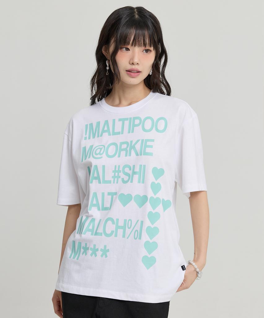 WAIKEI Maltipoo Lettering Color Block Short Sleeve T-Shirt White