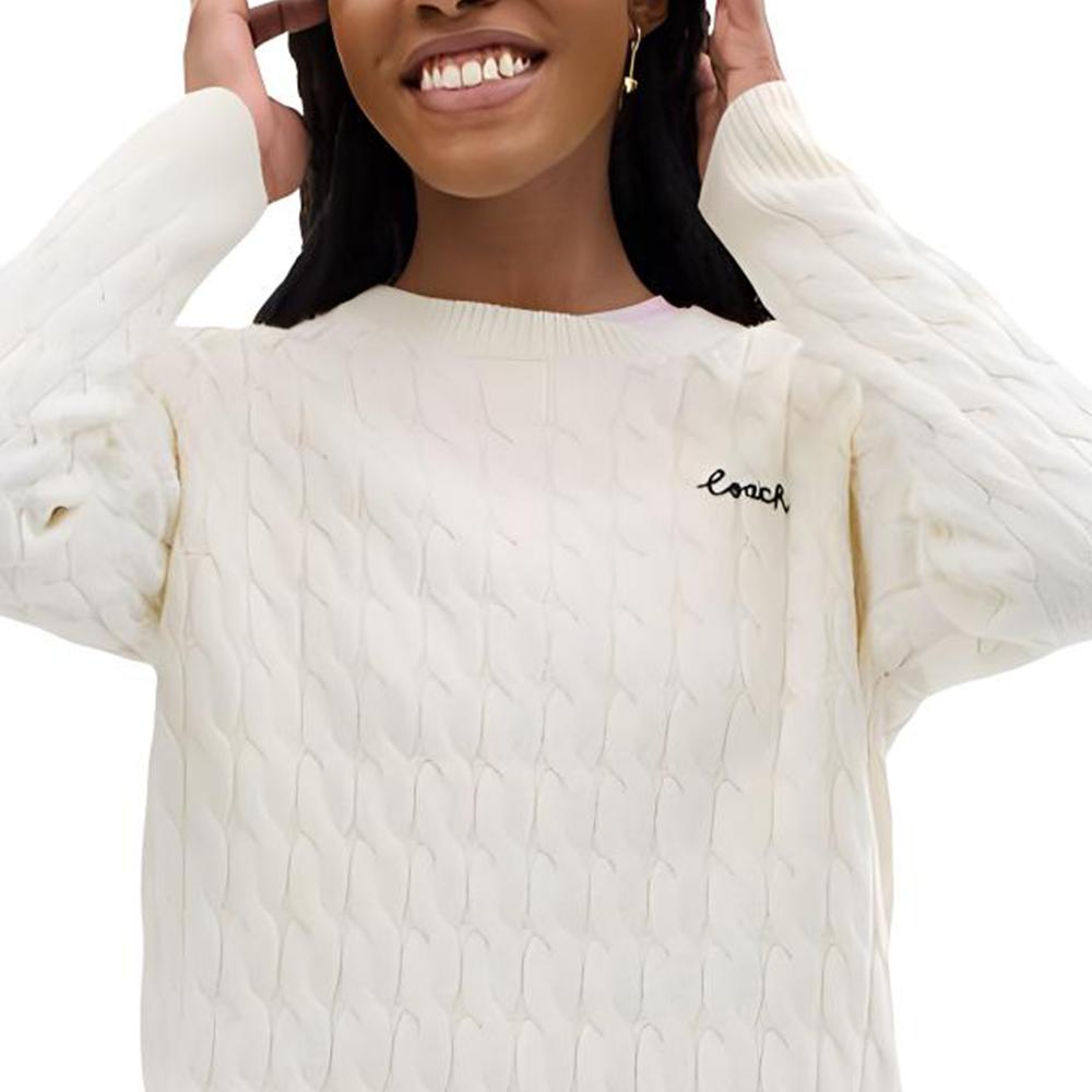 Coach FW24 Solid Color Round Neck Cable Knit Long Sleeve Sweater Women sweater Ivory CY564-IVO