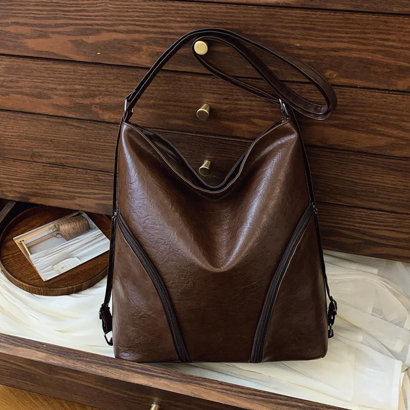 Spacious Pu Tote Bag For Women Fashionable Retro Style Large Capacity Crossbody Shoulder Bag