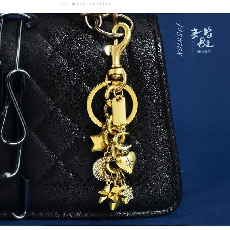 Celestial Mixed Metal Moon Star Keychain  Bag Charm Custom Engraved Aesthetic Purse Accessory Unique Gifts For Women