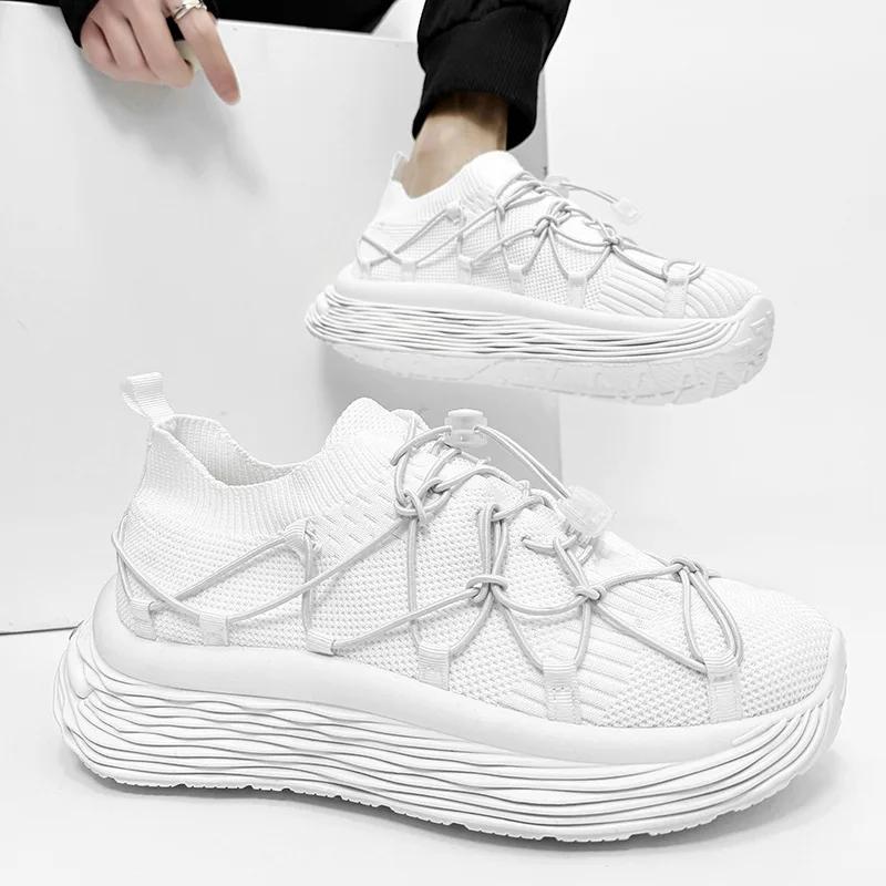 

Мода 2025 Новая мужская обувь Легкая обувь из дышащей сетки с плоской подошвой Удобные модные трендовые повседневные кроссовки 45 белый