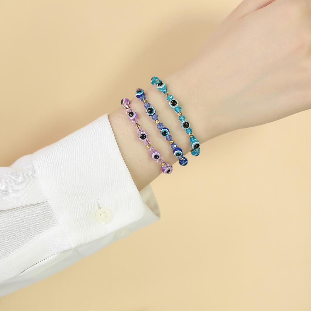 Color Crystal Beads Devil'S Eye Braided Bracelet Women'S Versatile Fashion Jewelry Br-1275