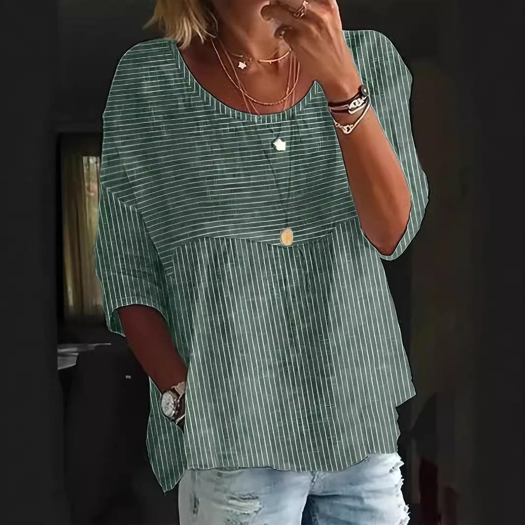 

Весенне-летние полосатые кукольные рубашки с круглым вырезом, женские блузки и рубашки 2xl зелёный