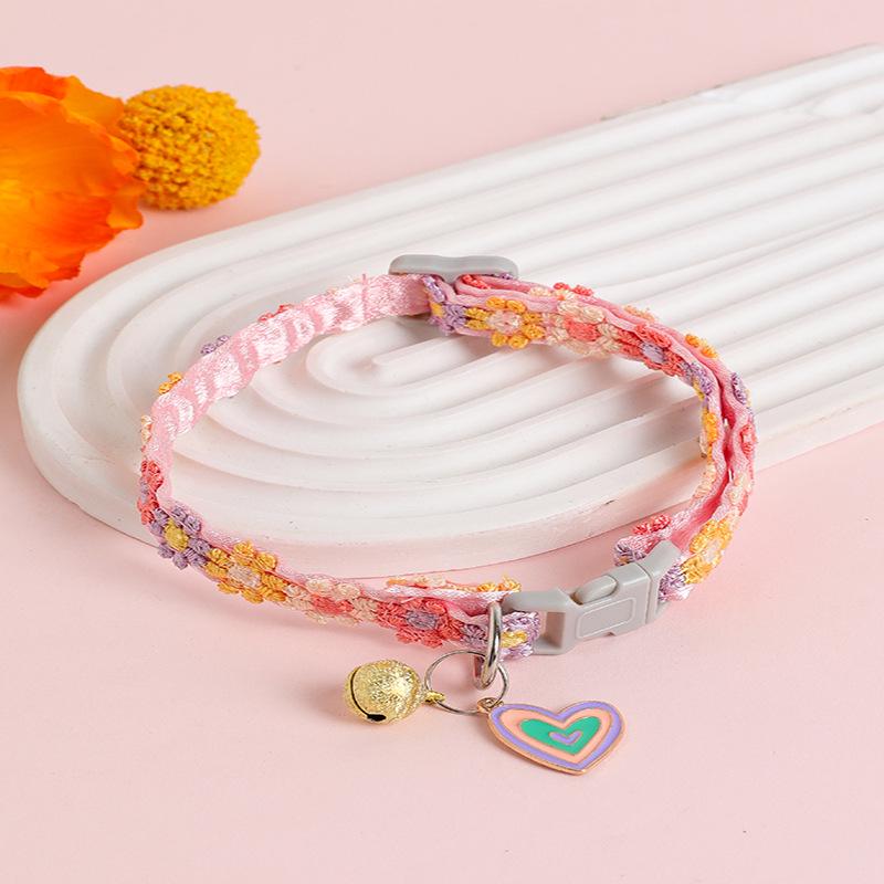 Colorful Lace Flower Cat Collar with Bell - Pet Necklace Jewelry for Cats and Puppies