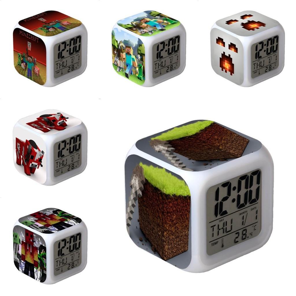 Minecraft Alarm Clock Led Night Light Colourful Changing Desktop Decoration