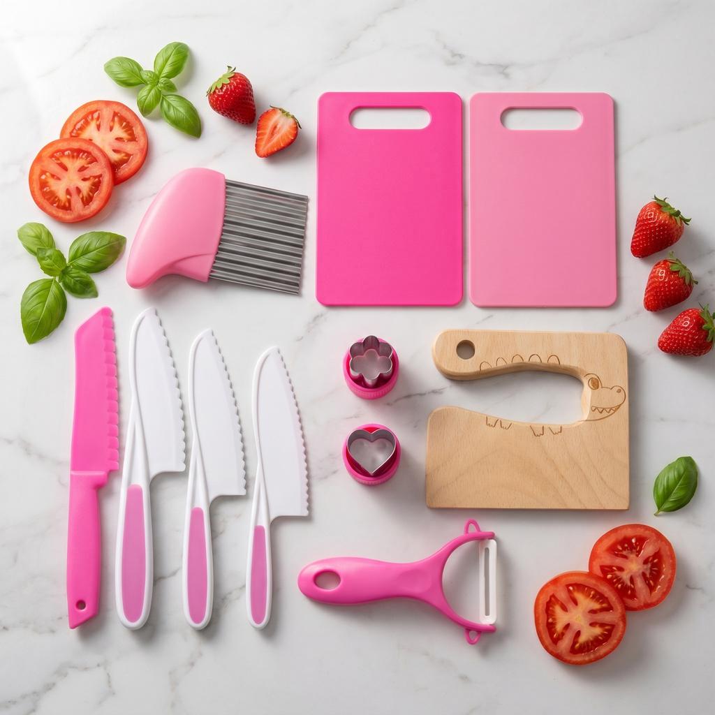 Kids Plastic Kitchen Set - 11-Piece Color Box, Toy Cooking for Children's Pretend Play Kitchen Tools