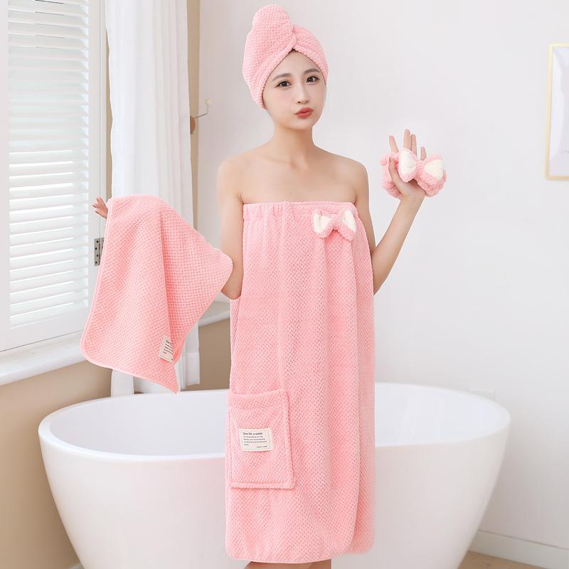 Large Women's Double Tone Strapless Shower Dress Set, Cute Knitted Pineapple Plaid New Item, Wearable Bath Towel