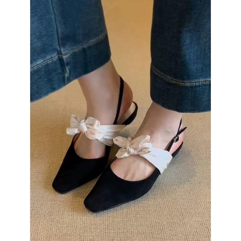 Fashion French Temperament Lace-Up Bow Back Trip Bao Too Sandals Vintage Versatile Low Heel Single