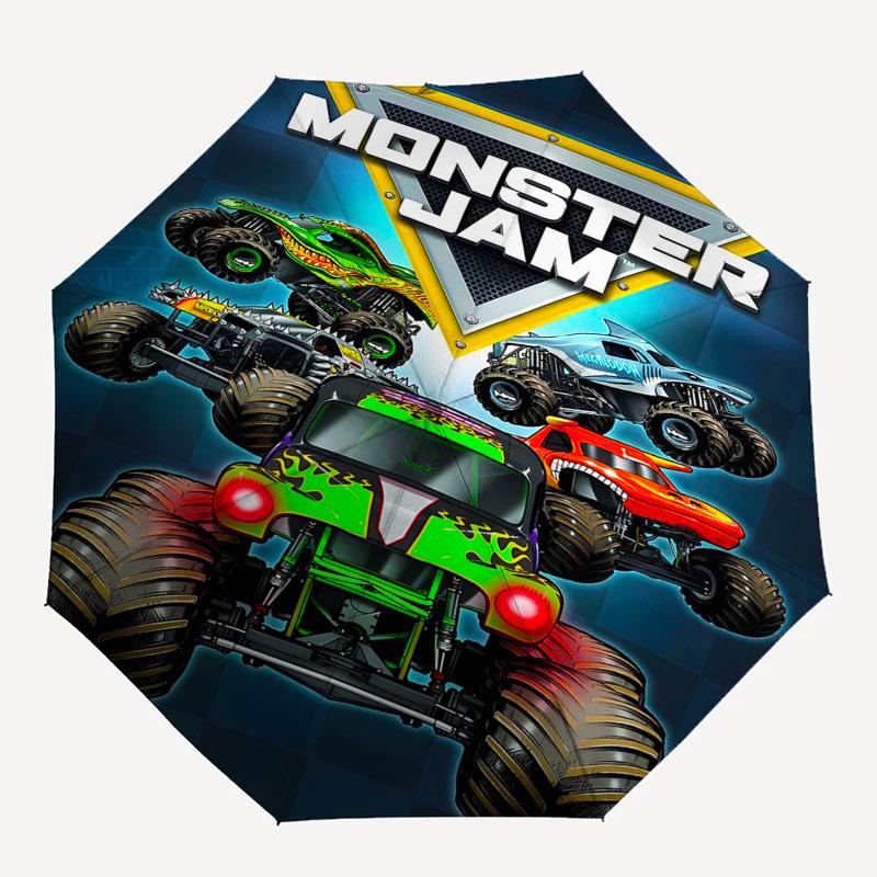Monster Trucks, Monster Jam Themen-Regenschirm mit automatischem Öffnen und Schließen, Kompakter Reise-Regenschirm, Leicht und Tragbar, Geeignet für B