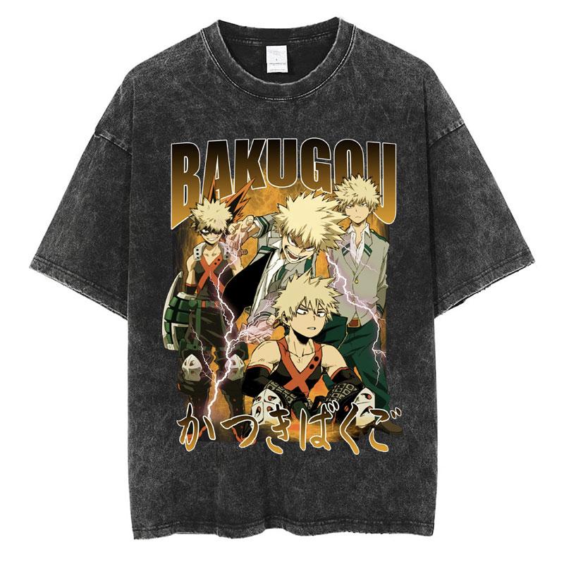 

Washed Anime My Hero Academia Bakugo Katsuki TShirt Men Women Fashion Harajuku Manga T Shirts Oversized Cotton Casual T Shirt S