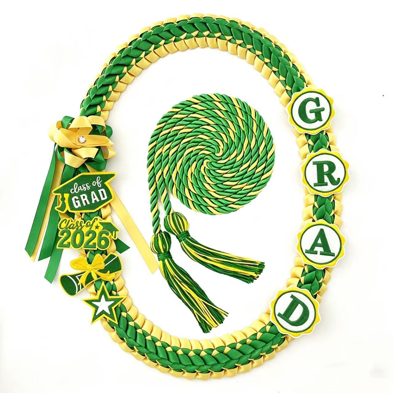 Double Layer Graduation Ribbon Garland Hand Woven Two-tone Bracelet With Honor Cord