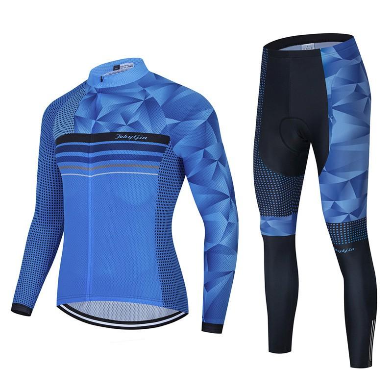 Mens Long Sleeve Cycling Jersey Bib Shorts Set Road Mountain Bike Riding Breathable Performance Wear