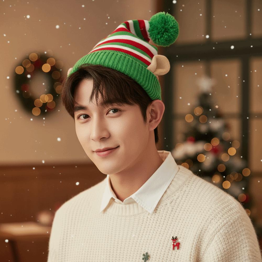 Warm Christmas Beanie Contrast Color Funny Party Headwear Elf Knit Hat  Gathering