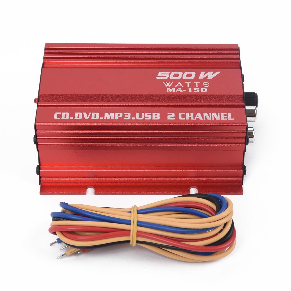 1set Car 12V 500W 2 Channels Mini Hi-Fi Stereo Audio Amp Subwoofer Aluminum Alloy Red L/R Speaker Power LED Indicator