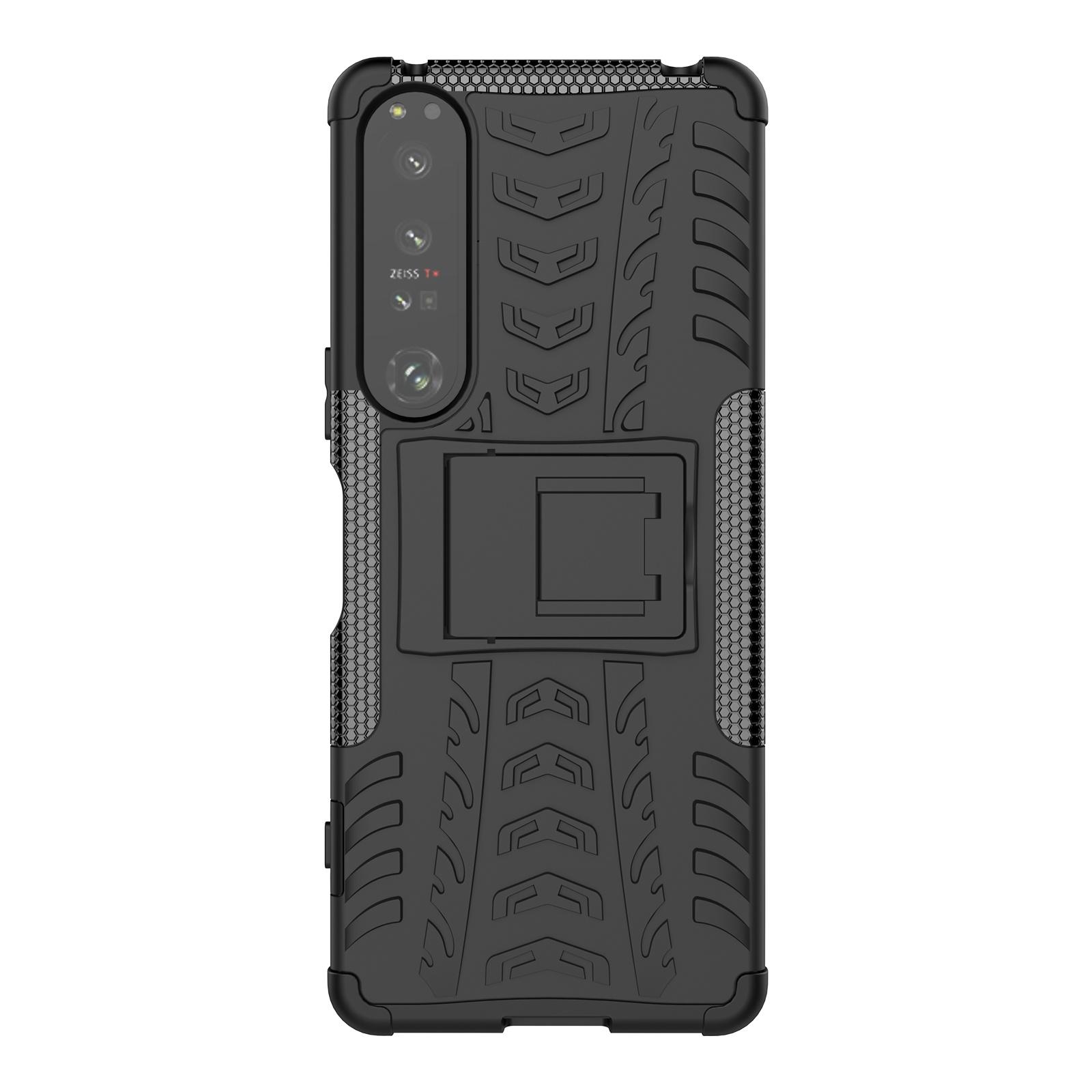 

For Sony Xperia 1 IV 5G Cool Tire Texture Phone Case Kickstand Hard PC Soft TPU Dual Layer Shockproof Protective Cover Orange