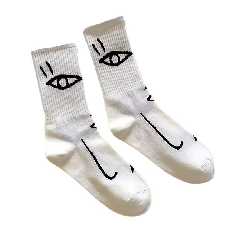 

Minimalist seamless fashion art breathable abstract painting pattern line creative socks fashion items in the middle of the calf C белый