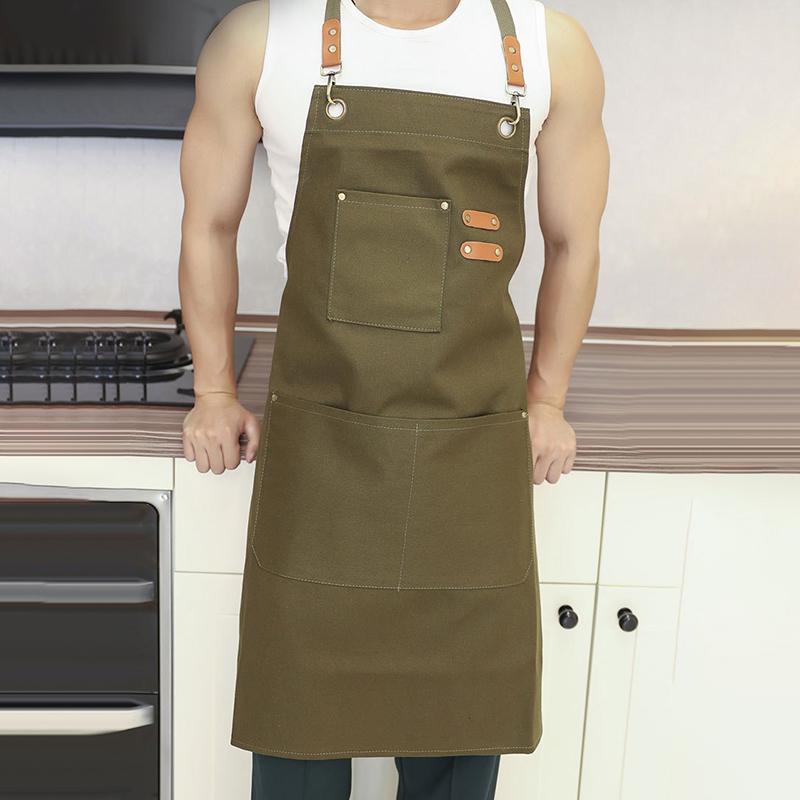 Women Men Apron Kitchen Cooking Apron With Pockets Canvas Apron Cross Back Adjustable Work Apron For Woodworking Workshop