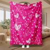 White Heart Pattern, Romantic Gift for Her, Soft Fleece Blanket, Vibrant Pink Sketch Design, Cozy Home Decor, Multi-Purpose Comfort