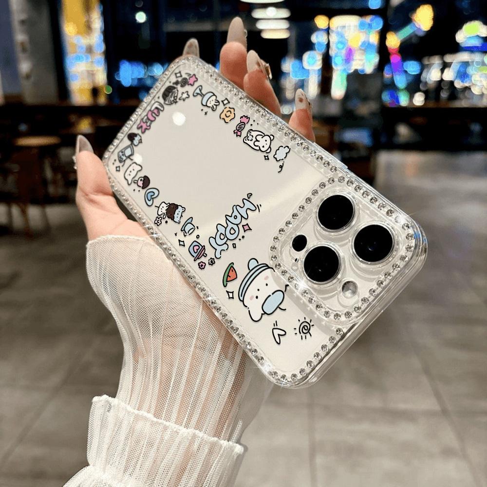 Bracelet Chain Phone Case For iPhone 17 16 15 13 14 for 17Air 17 12 14 16 Pro 17 14 16 Pro Max Sparking Diamond Cute Pattern Hard Cover With Lanyard