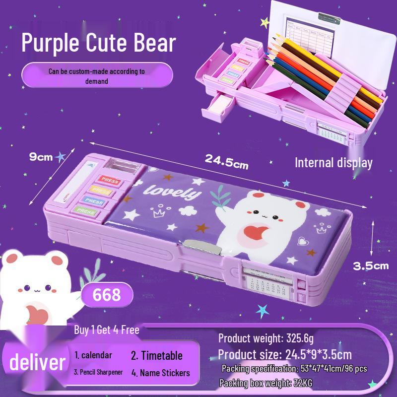 Multifunctional Cartoon Astronaut Pencil Box - Large Capacity, Double Layer Stationery for Elementary Students, Boys & Girls.