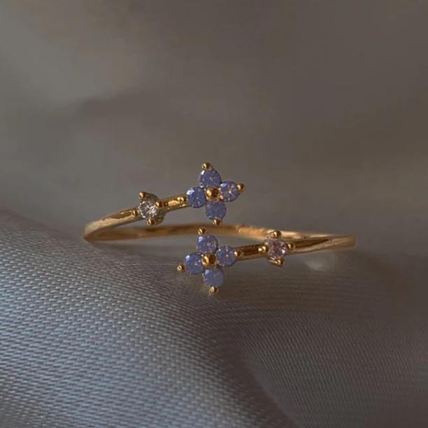 New Cute Colorful Zircon Flower Ring For Women Girl Fashion Vintage Zircon Adjustable Rings Jewelry Gift