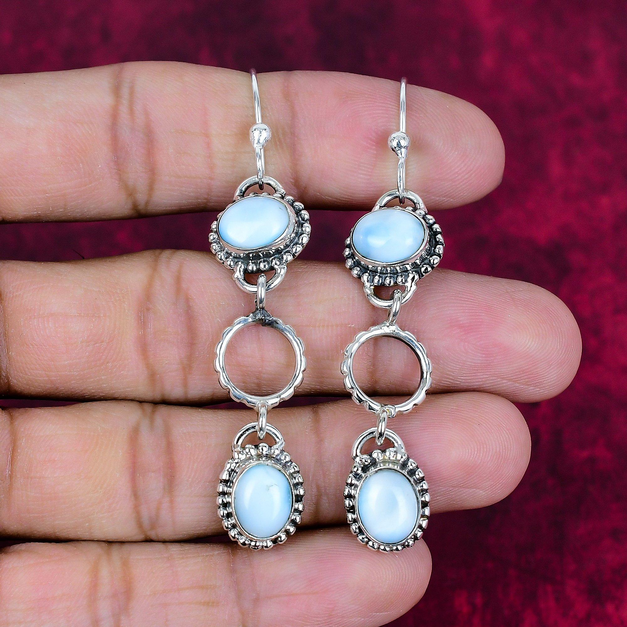 

Серьги с ларимаром, ювелирные изделия из стерлингового серебра 925 пробы, серьги с драгоценными камнями, подарок для нее, изящные ювелирные изделия ручной работы 2.76 Inches синий