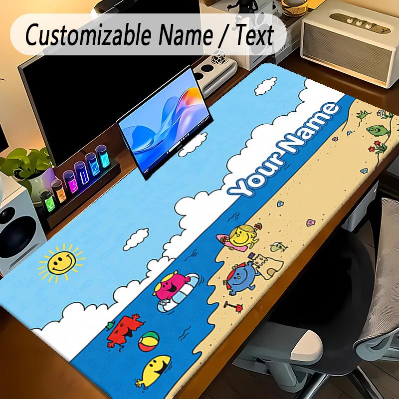 Large Mouse PadMr. Men & Little Miss Custom Name Text Personalized Desk Mat Non Slip Gaming Pad