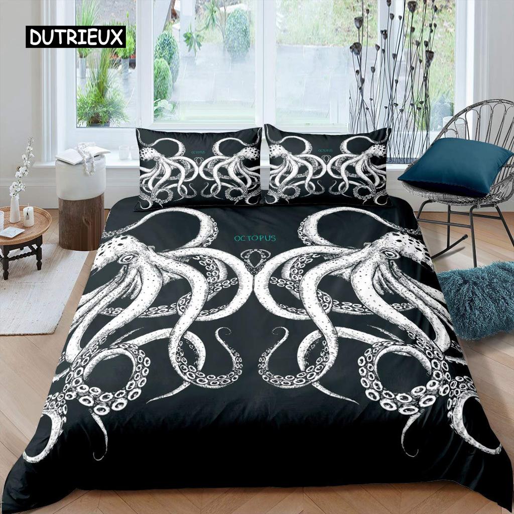 Octopus Duvet Cover Set Microfiber Green Octopus Tentacles Twin Bedding Set Sea Marine Theme Underwater Animal Comforter Cover