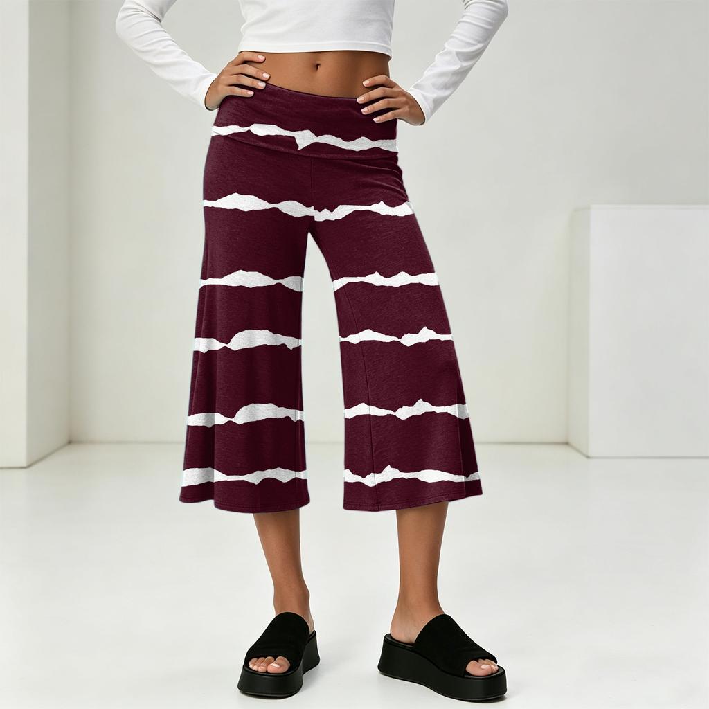 Fashionable Women's Summer Leisure Vacation High Waist Wide Leg Cropped Pants