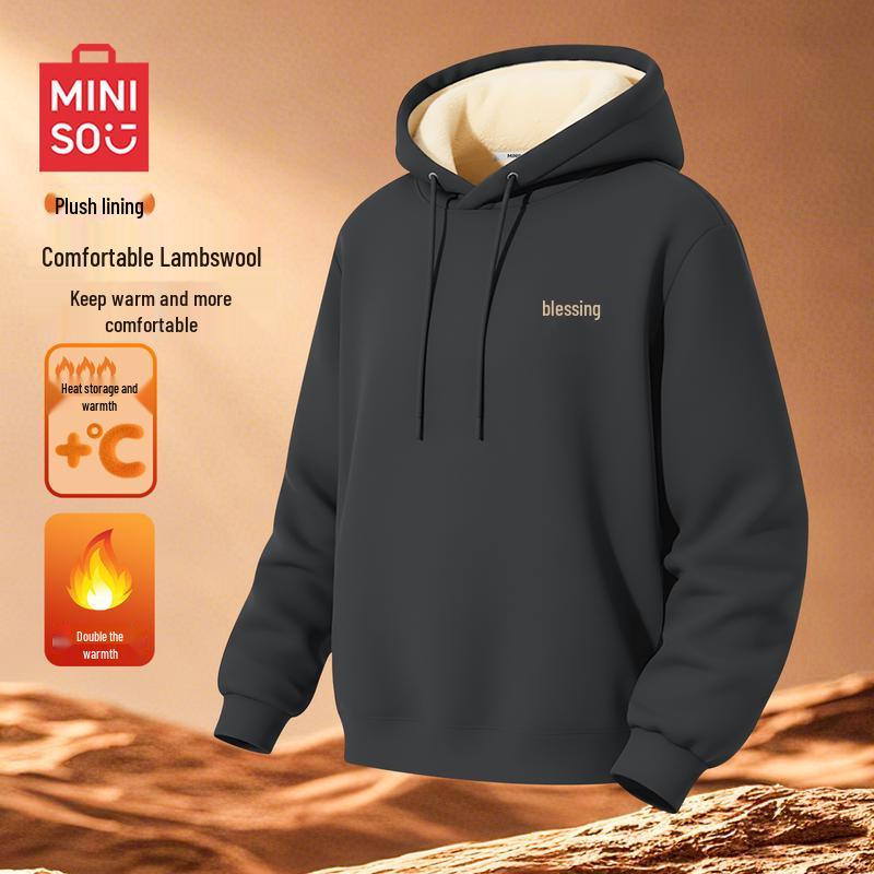 

MINISO Men s Lamb Fleece Hooded Pullover Sweatshirt M