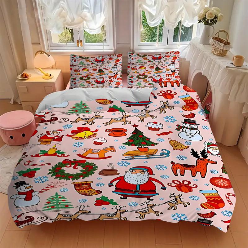 3pcs Christmas Wrapping Paper Set with Santa Claus, Includes One Quilt Cover and Two Pillowcases (No Core) - Perfect for Holiday Decorations and Gifts