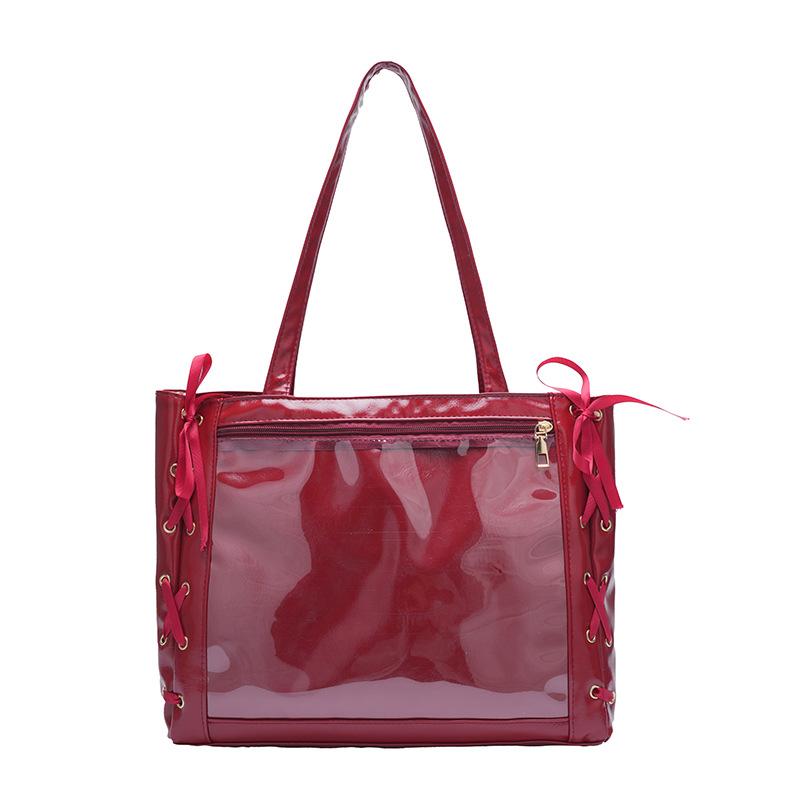 This Year's Popular Ribbon Bow 2025 Cute Large-capacity Splicing Transparent Fashion Shoulder Portable Tote Bag