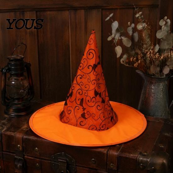 Classic Witch Costume Hat Hat, Bat Spider Web Print Wizard Festival Dress Up Accessories for Cosplay Costume, Halloween Party Supplies, Stage