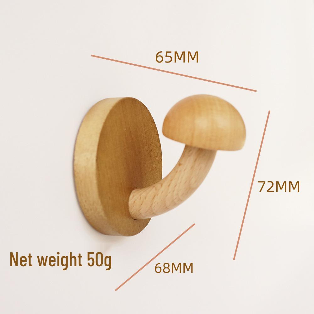 Nordic Wooden Mushroom No-Drill Adhesive Hook - Creative and Cute Coat Hook for Entrance, Bedroom, Dorm, or Door.