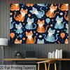 2D Cheerful Cat Tapestry, Cute Kittens for Kids Room Decor