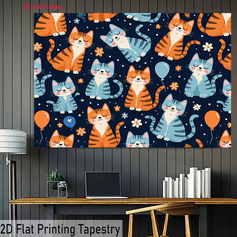 2D Cheerful Cat Tapestry, Cute Kittens for Kids Room Decor