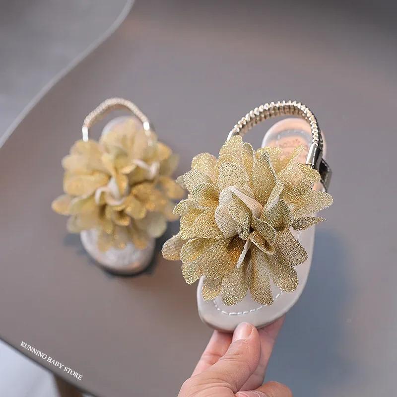 

Flip Flop Girl Toddler Sandals Cute Flower Anti-Slip Little Girls Glitter Petals Slide Princess Wedding Party Dance Shoes I08308 21 золотой
