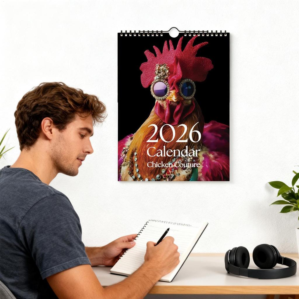 2026 Hen-Themed Wall Calendar 12 Month Natural Style Funny Decor for Home Office Unique Gift for Bedroom Classroom Dorm Hotel