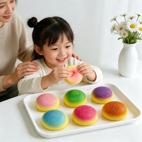 Colorful Steamed Bun Slow-Rising Squeeze Toy Soft PU Fidget for Stress Relief Cute Office Decompression Gadget for Kids Adults