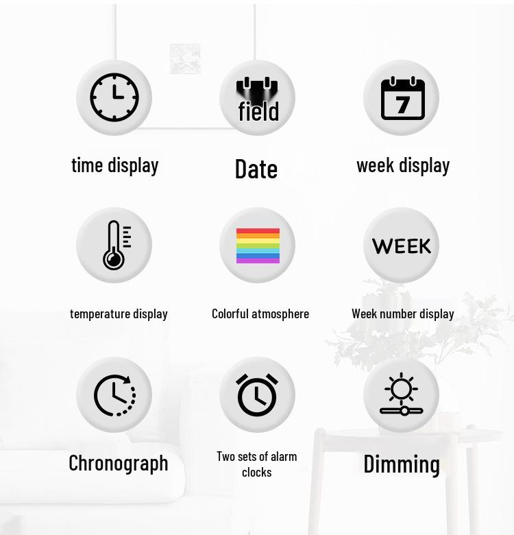 LED Luminous Digital Wall Clock for Living Room - Simple Modern 5537