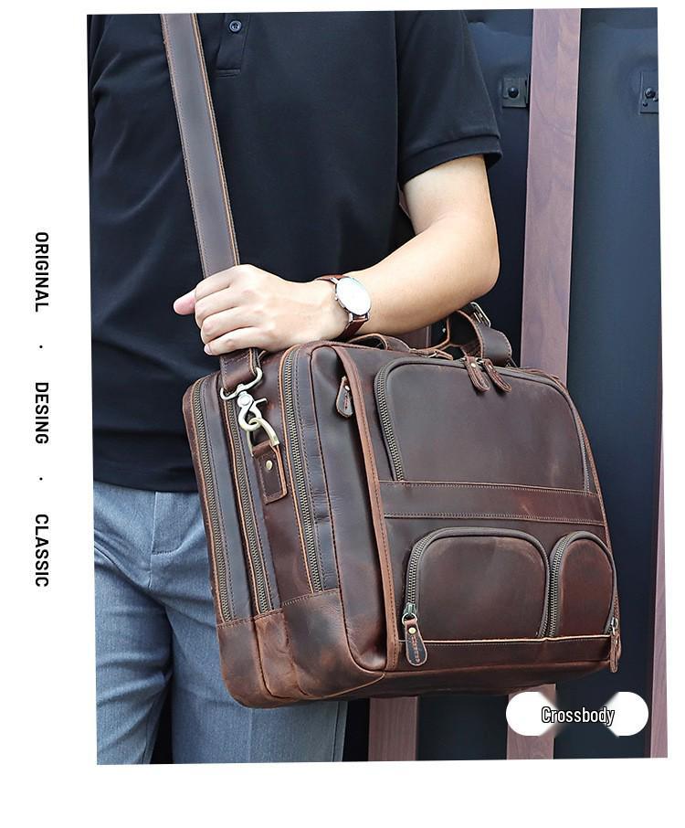 Jiameida Retro Genuine Leather Men's Business Briefcase - Large Capacity Handbag and Laptop Bag