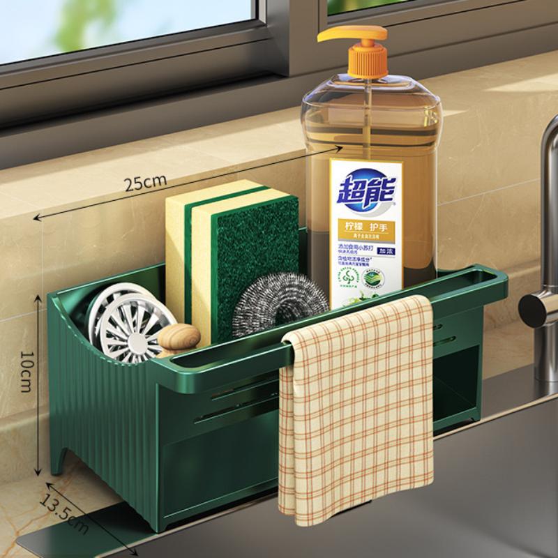 Automatic Drainage Sink Storage Rack Plastic Kitchen Wash Basin Soap Sponge Holder Bathroom Shampoo Organizer Towel Rack