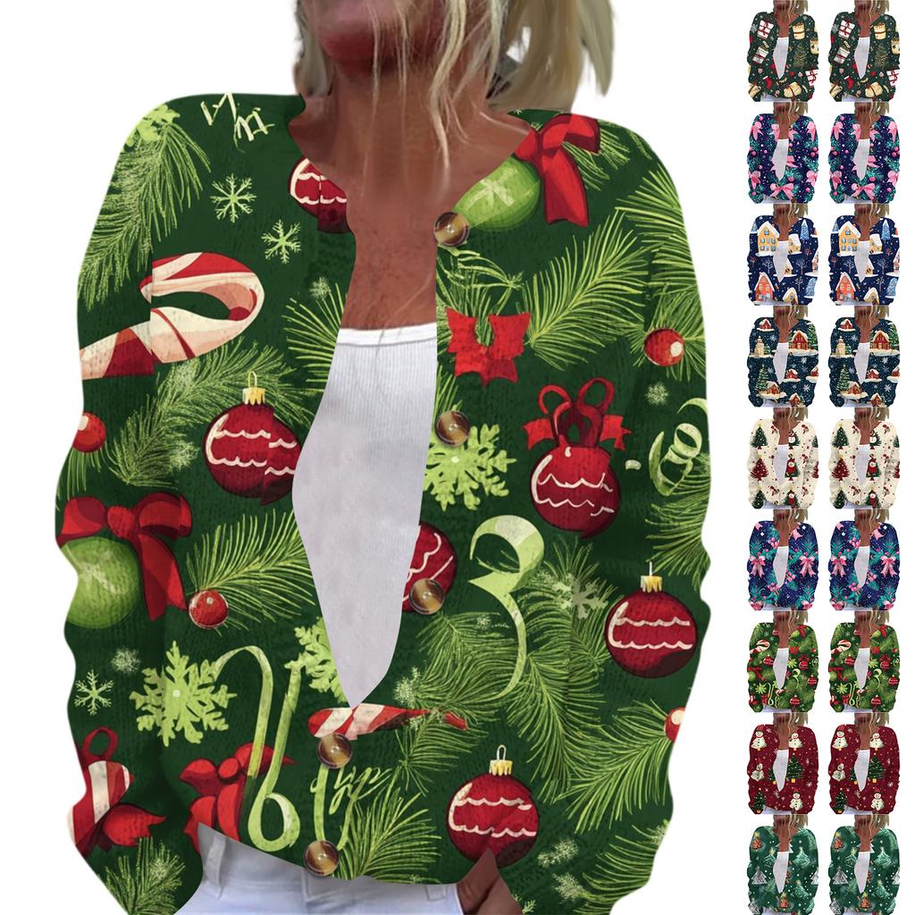 Women's Fashion Printed Long Sleeve Knitted Cardigan Button Down Jacket