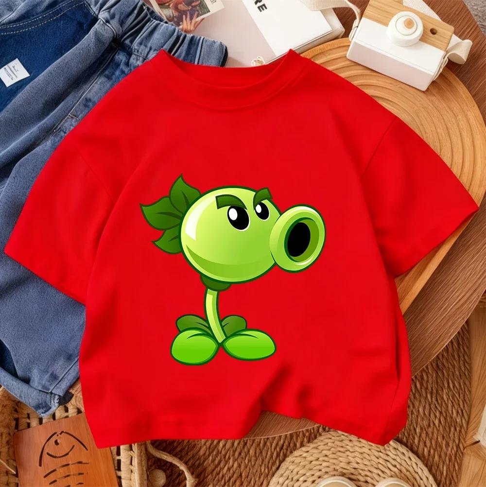Summer Crew Neck T Shirt For Boys Girls Casual Daily Wear Plants Vs Zombies Cute Kawaii Cartoon Fashion Street Style 314Y