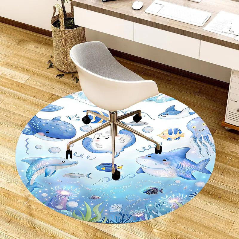 1PC Ocean Sea Creatures Non-Slip Floor Round carpet, Office, family, bedroom, Large Area Rug Indoor Rugs,  Durable Polyester-L0329