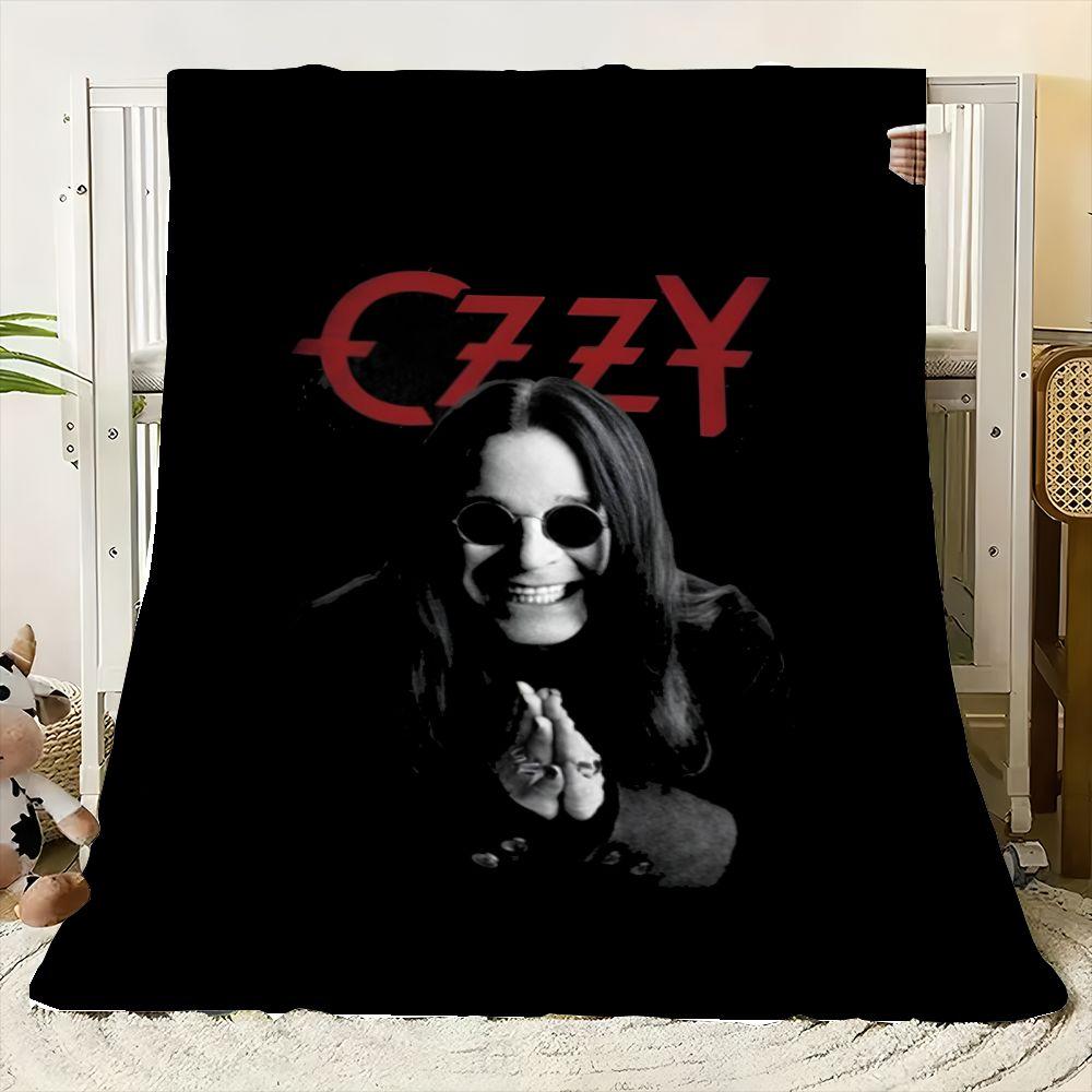OZZY Rock Star Inspiriertes Schwarz-Weiß-Porträt-Kuscheldecke - Dramatisches Design mit langhaariger Figur und runder Sonnenbrille