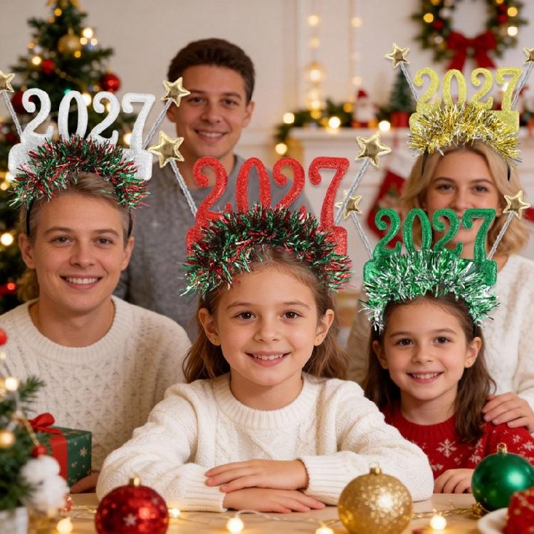 Celebration Hair Accessory for 2027 New Year, Glitter Headband with Bright Trim for Party Wear and Photo Booth Use