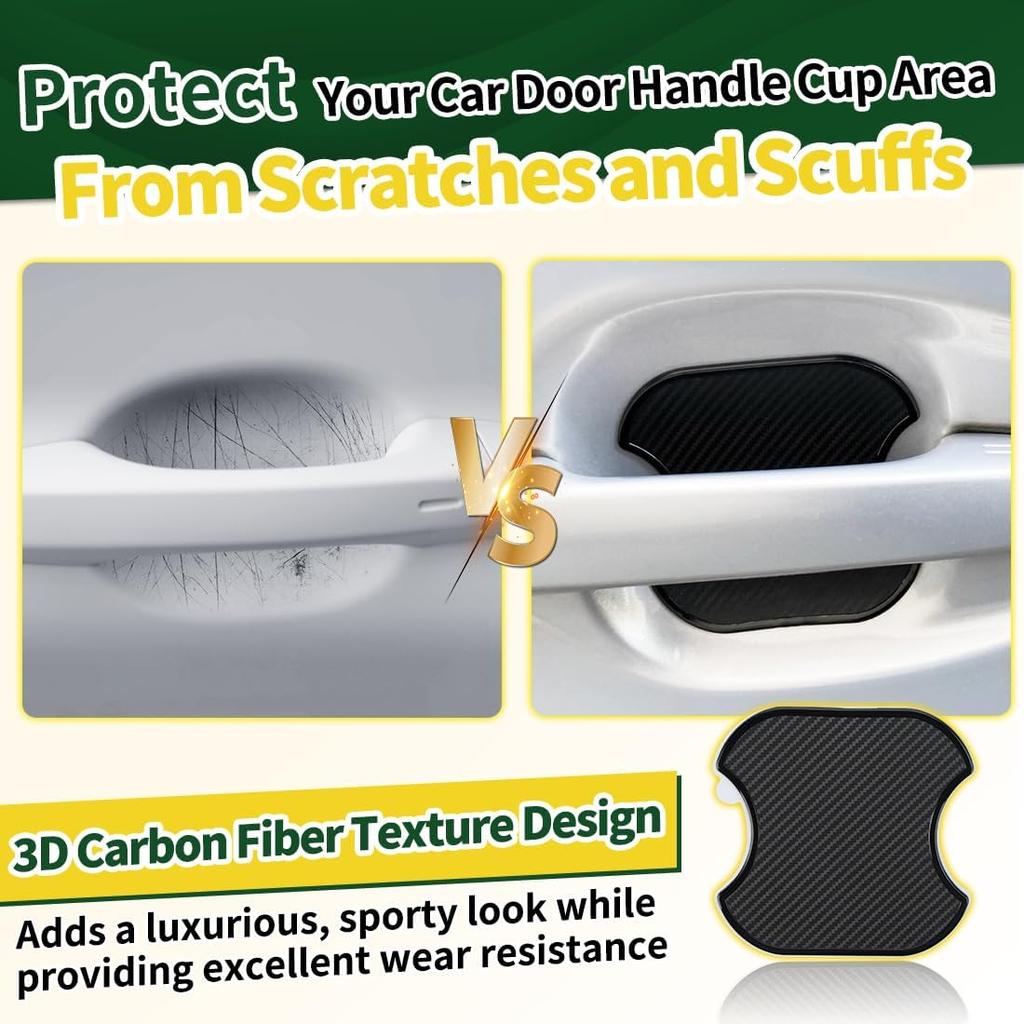 4PCS Car Door Handle Cup Scratch Protector, Soft TPU 3D Carbon Fiber Pattern Door Handle Paint Guard Protective Shield Sticker for Most Vehicles (M)