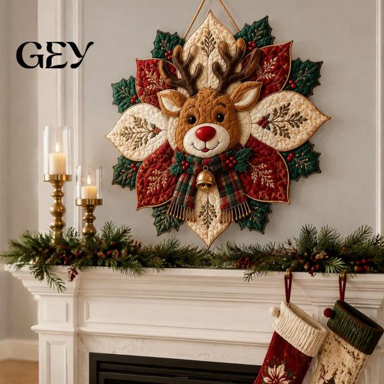 Handmade Fabric Door Hanging Quilted Poinsettia DIY Kit, Christmas Flower Patchwork Sewing Festive Table Centerpiece Decor Crafting Ornament