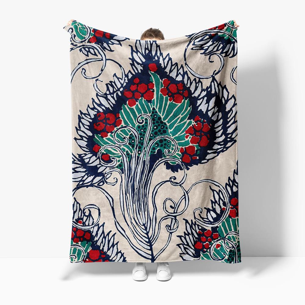 

Vintage Floral Branches Decorative Throw Blanket with Dark Green Leaves and Red Berries Sofa Bed Cover Cushion Gift 75x100cm